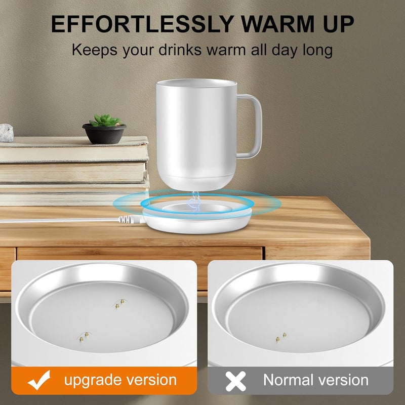 underhub Charging Coaster 2 Compatible with Embo Temperature Control Smart Mug 2 and 1 - Mug Power Cord - Charger Dock Base for Wireless Warmer Cup Accessories (Silver White) - Image 3